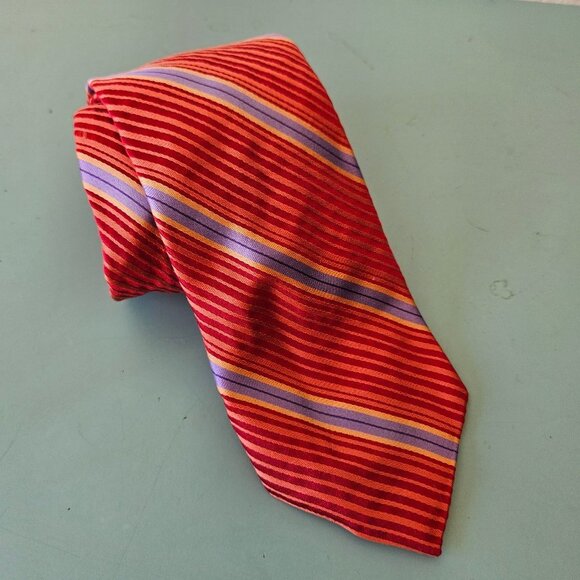 Ted Baker London Red Orange Purple Silk Striped Paisley Tie Necktie Made in USA - Picture 2 of 8